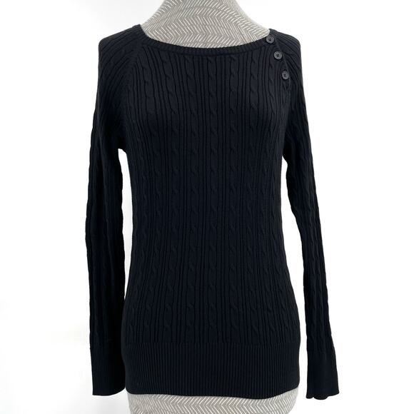 Sonoma Black Cable Knit Sweater Button Long Sleeve Minimalist Staple Top Size S - Picture 1 of 6